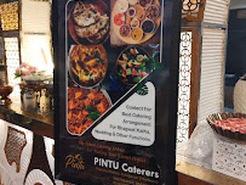 In-house Satvik catering menu display at Shri Shiv Krishna Dham banquet hall, Vrindavan