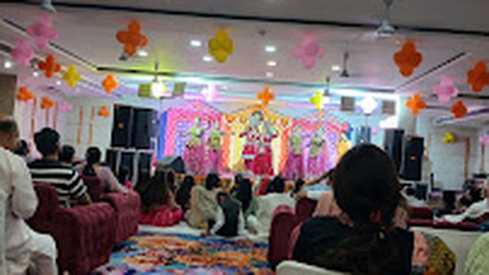 Religious function underway in the banquet hall at Shri Shiv Krishna Dham, Vrindavan